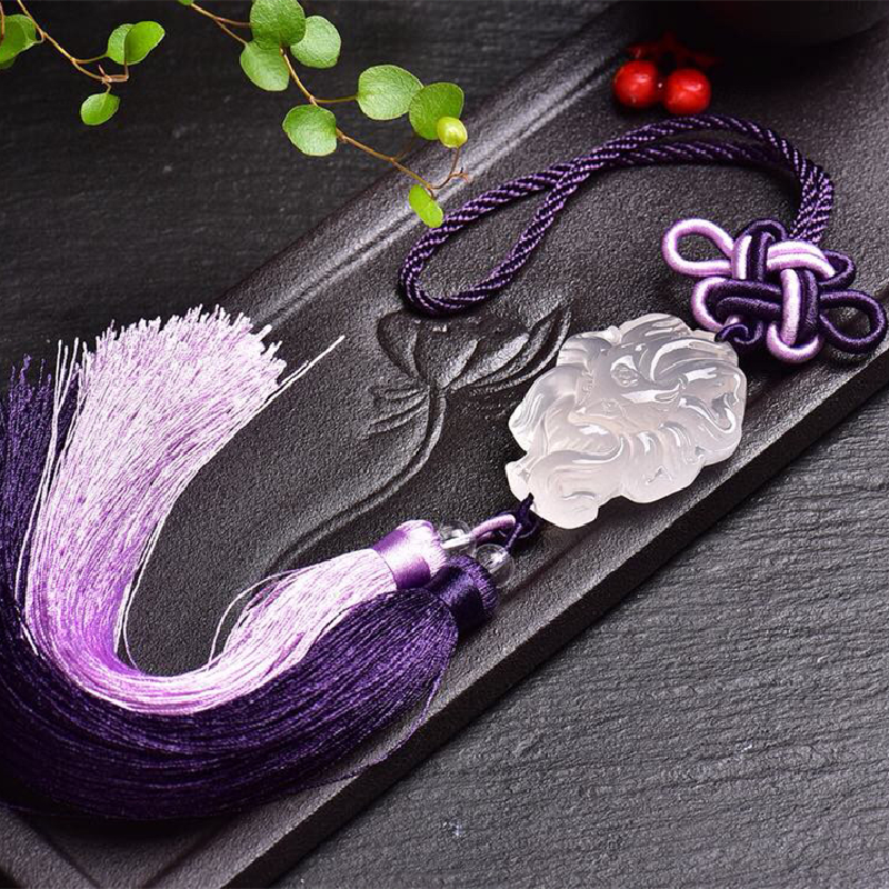 Natural milky white crystal hand-carved nine-tailed fox car pendant, full of love affinity, gifts for family and friends