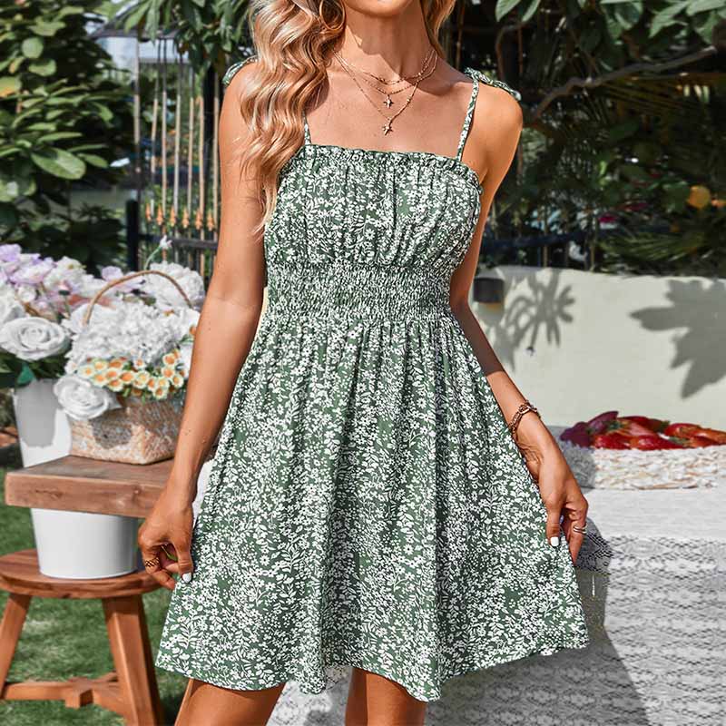 2023 Summer New Waist Sleeveless Boho Sexy Women Suspenders Floral Dresses