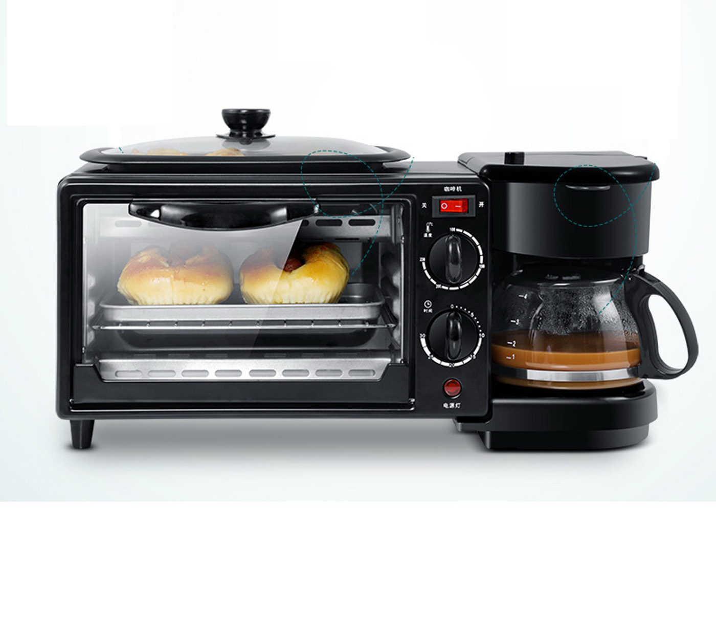 3 in 1 Electric Oven Toaster Grill Pan Breakfast Maker with Drip Coffee Maker