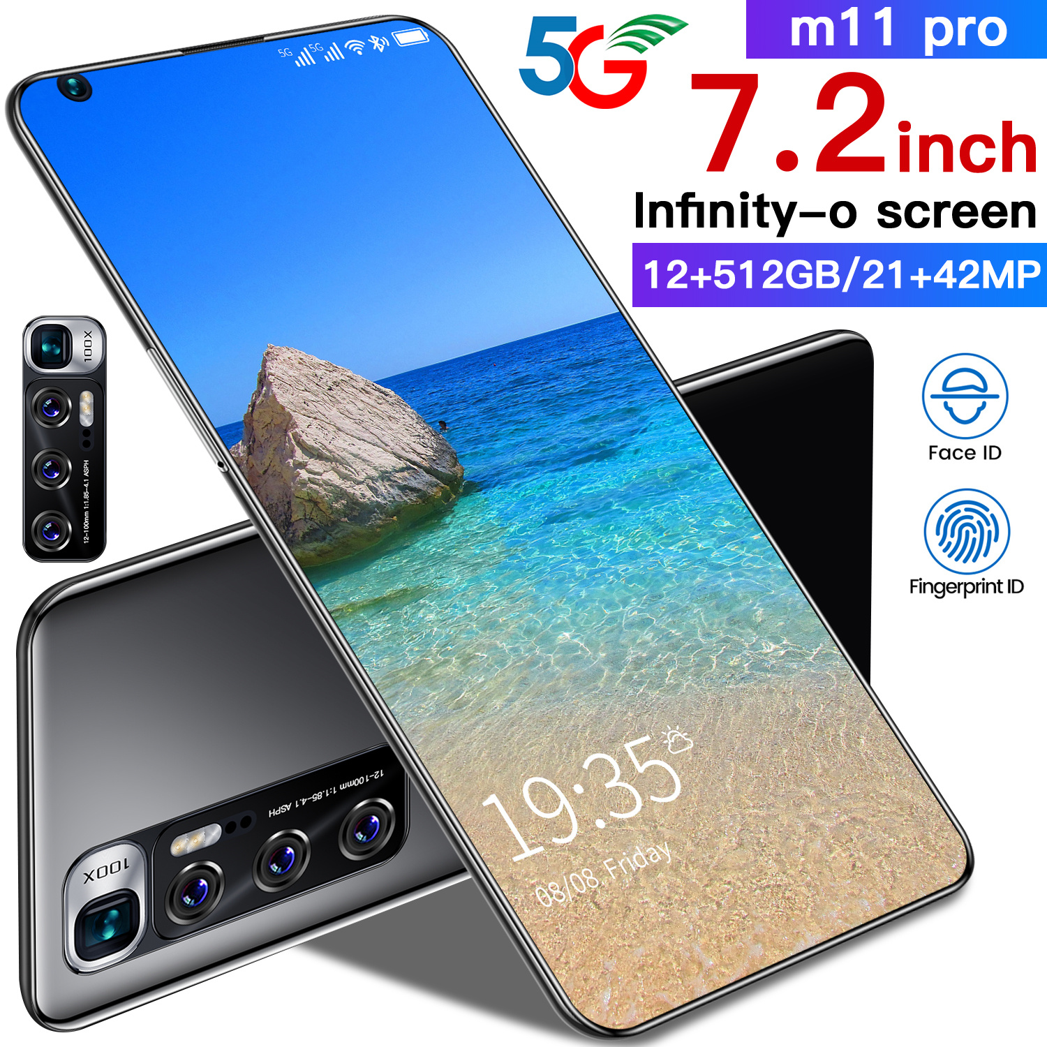 Смартфон M11pro на Android, экран 7,2 дюйма, две Sim-карты, Wi-Fi, GPS, 5G, 12 + 512 ГБ