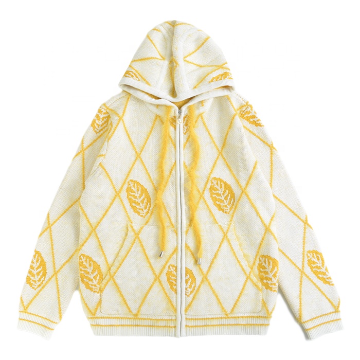 Finch Garment 2021 new fashion design jacquard knit sweater hooded cashmere sweater winter warm men's zipper sweater