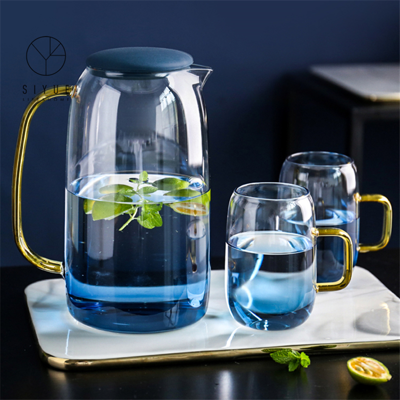 Big Capacity Teapot Sets/Pitcher/Jug Blue Gradient Glass Water Jug Set For Homemade Juice & Iced
