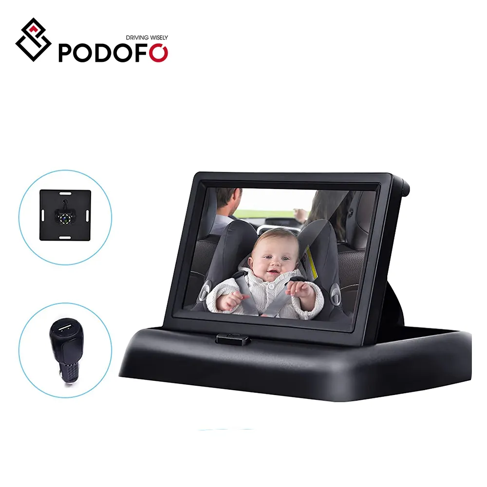 Podofo 4.3'' Car Baby Monitoring Video Folding Screen Mirror Rear Facing Seat Baby For Viewing Infant Reversing Camera Monitor