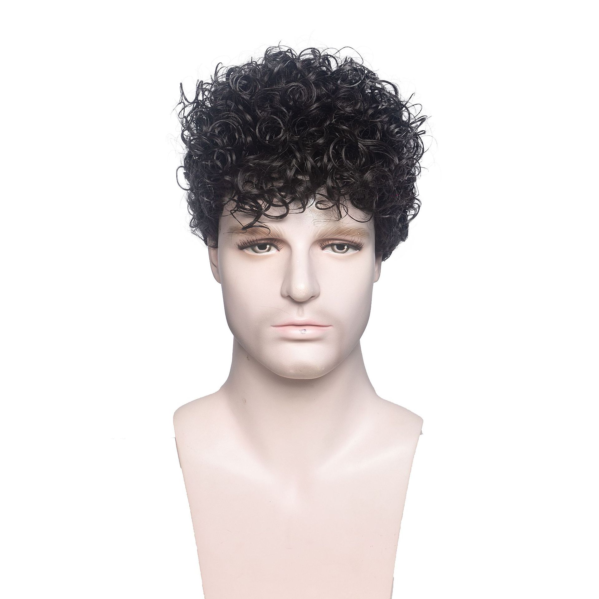 Fashionable Men's European and American Handsome Men's Fluffy and Realistic Short Curly Hair Synthetic Fiber Wig Headgear