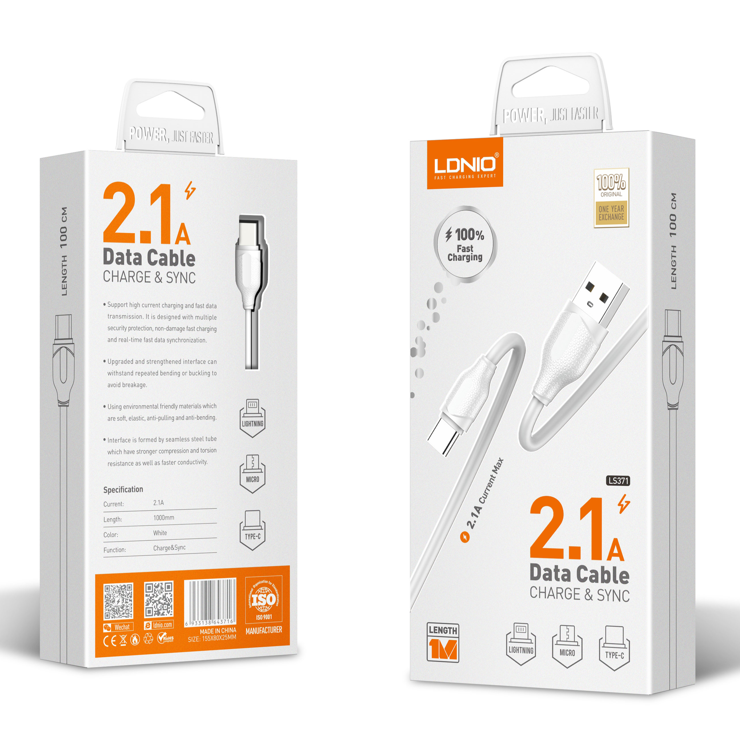 LDNIO LS371 дешевый USB-кабель, 1 метр, зарядка, передача данных, USB-зарядное устройство, a, кабель для передачи данных