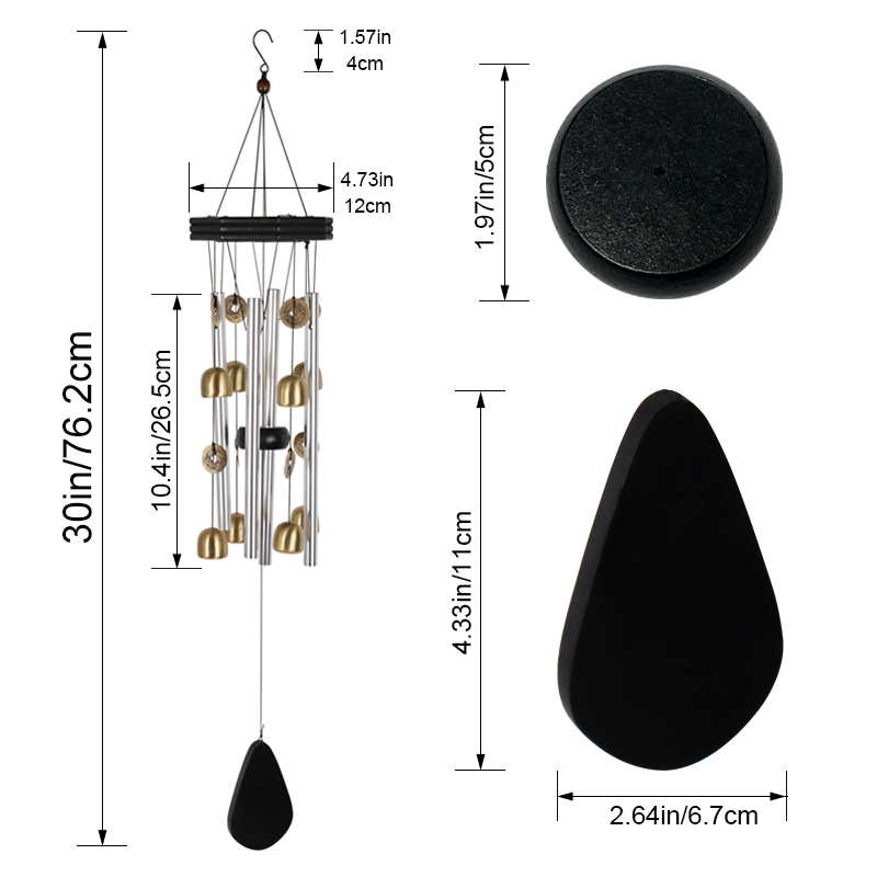 Home Courtyard Retro Gold Metal Bell Copper Cash Feng Shui Pendant Wind Chime Bell For Decoration