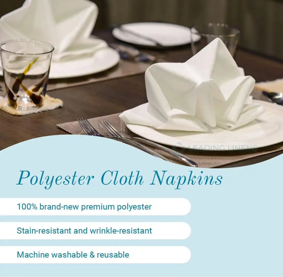 Spun Polyester Dinner White Napkins With Hemmed Edges Washable Napkins Ideal For Parties Event Weddings And Dinners 21''21''