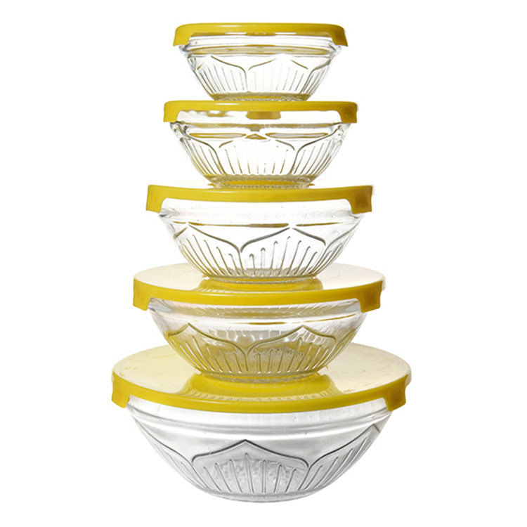 Hot Sale Round 5pcs Set Glass Food Storage Bowl Set with Colorful Lid