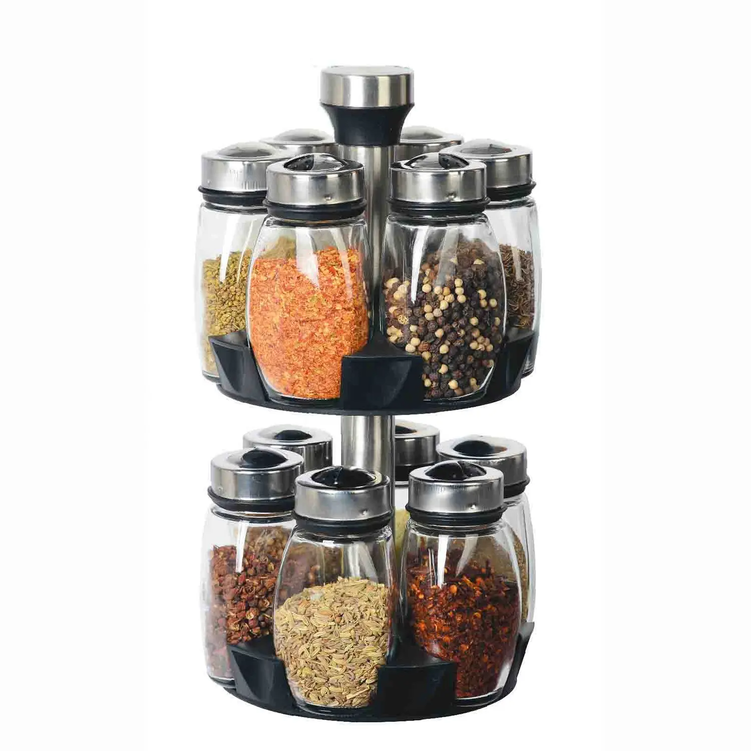 2 Tier Rotating Spice Shaker Jar Set With Stand Holder Big Size Set For Spices On A Stand Expandable Set For Spice Luxury