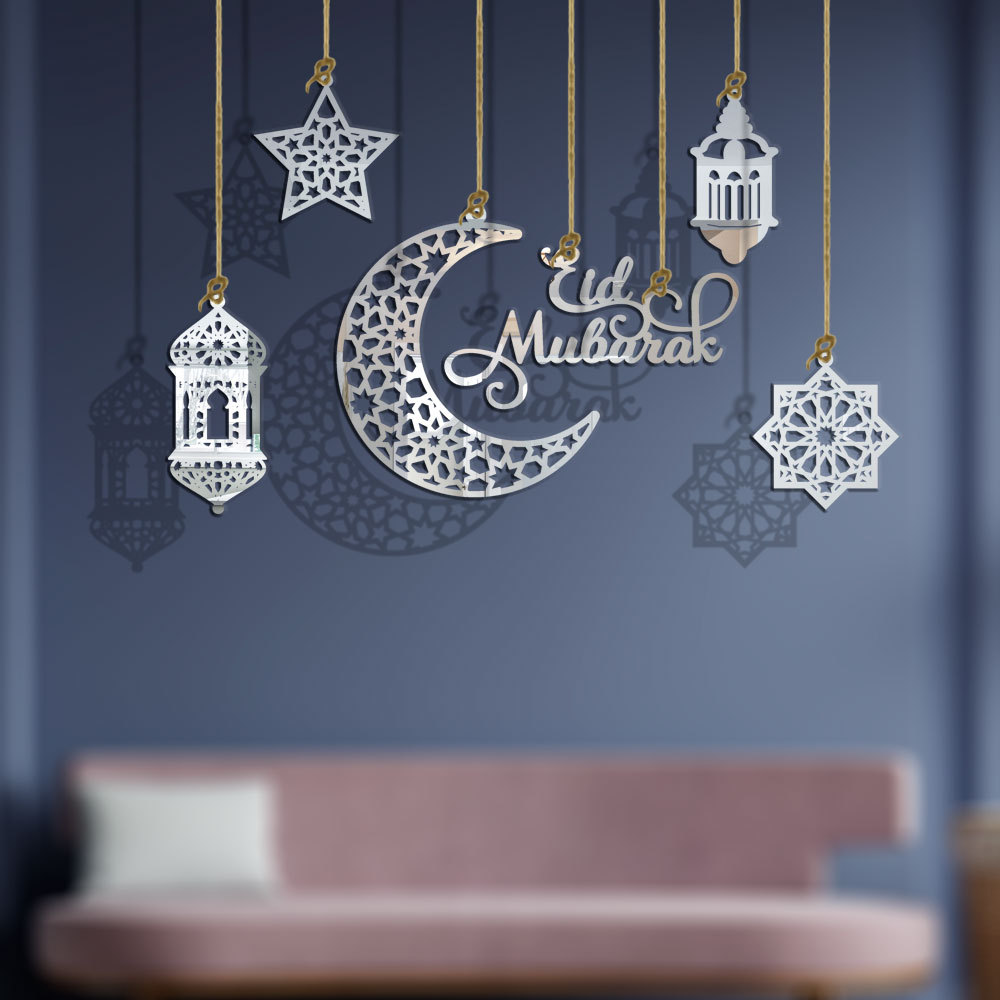 2023 Eid Mubarak Ramadan Decorations Acrylic Hanging Mirror Wall Hanging Holiday Home Ramadan Accessories