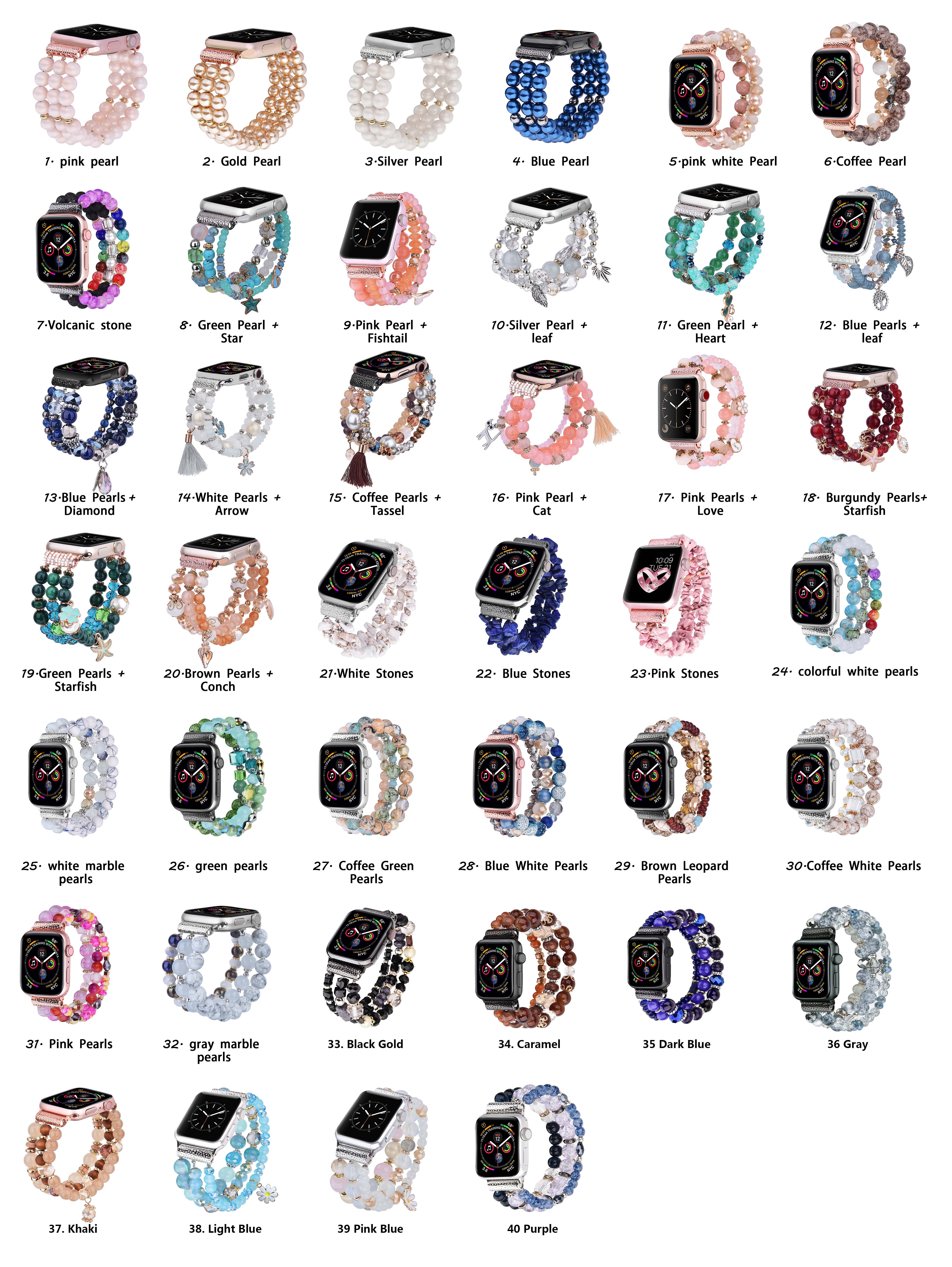 Women Fashion Charm Band for Apple Watch Band Beads Elastic Luxury Pearl Replacement Strap for iWatch Series 6 5 4 3 SE 40mm
