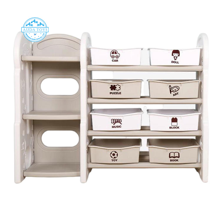 Audatoys A06204A High quality Kids small plastic toy organizer with bookshelf children toy storage rack