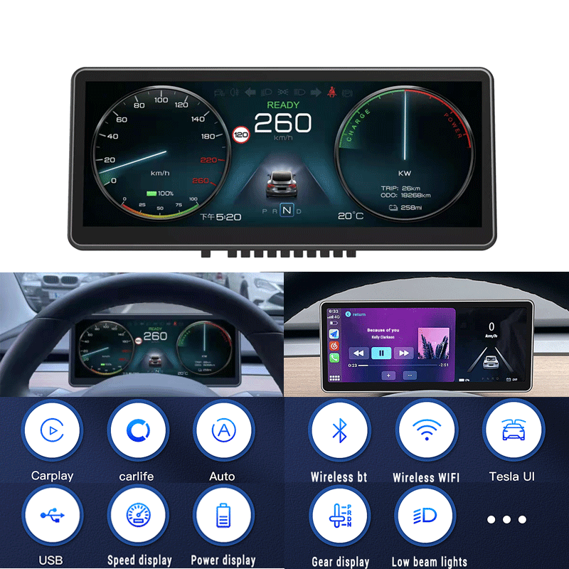 ЖК-экран для приборной панели Tesla Model 3 Model Y Android с воспроизведением автомобиля Android Авто GPS измеритель скорости