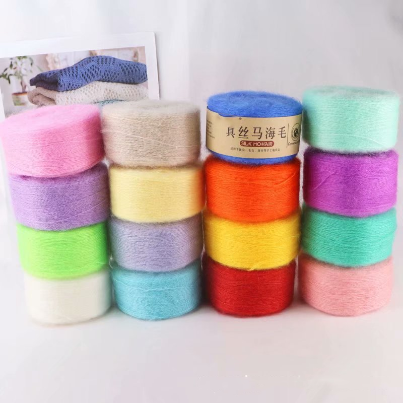 55% Real Silk Mohair Mercerized Wool Blend Fancy Yarn Soft Fluffy Bulky Warm Chunky Hand Knitted Crocheted Mohair Yarn For Shawl