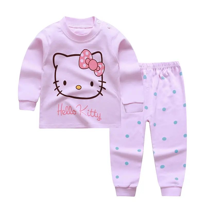 New fall winter children boy girl pajamas set cartoon printed sleepwear baby lounge wear 100% cotton kids clothing sets