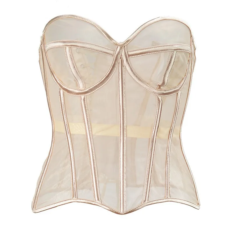 High Waist Mesh Slim Corset Waist Cinchers Mesh Strapless Fish Bones Mesh Waist Corset For Women