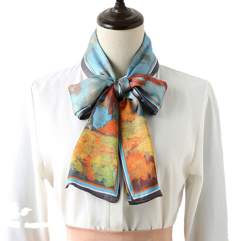 Double layer printed tie bag handle scarves long small ribbon scarf wrist strap scarf for women