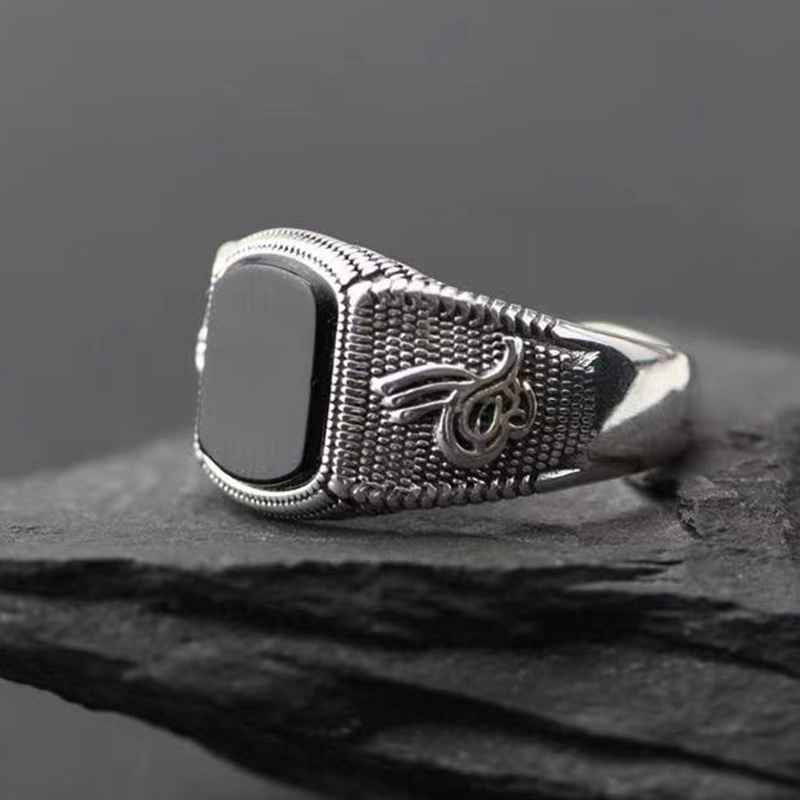 Antique Agate gemstone rings turkish jewelry natural stone black sterling 925 silver men ring
