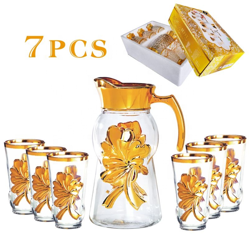 7OZ Tumbler+1.4L Jug Shell Design 7PCS Golden Water Jug Drinking Set