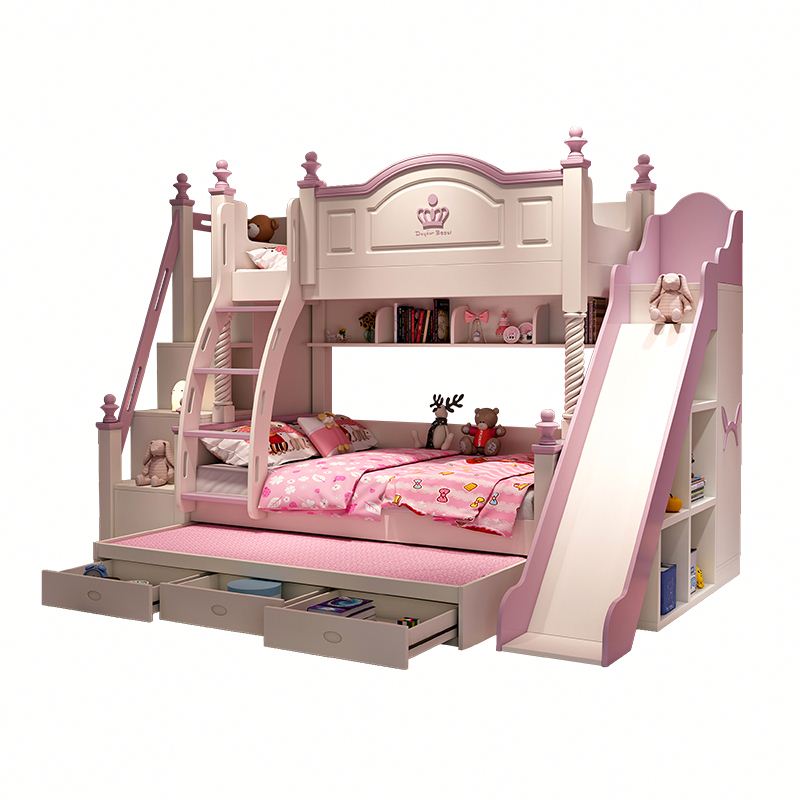 Popular factory cheaper Newest manufacturer princess girls bunk bed kid furniture stair children loft over double bed With Slide