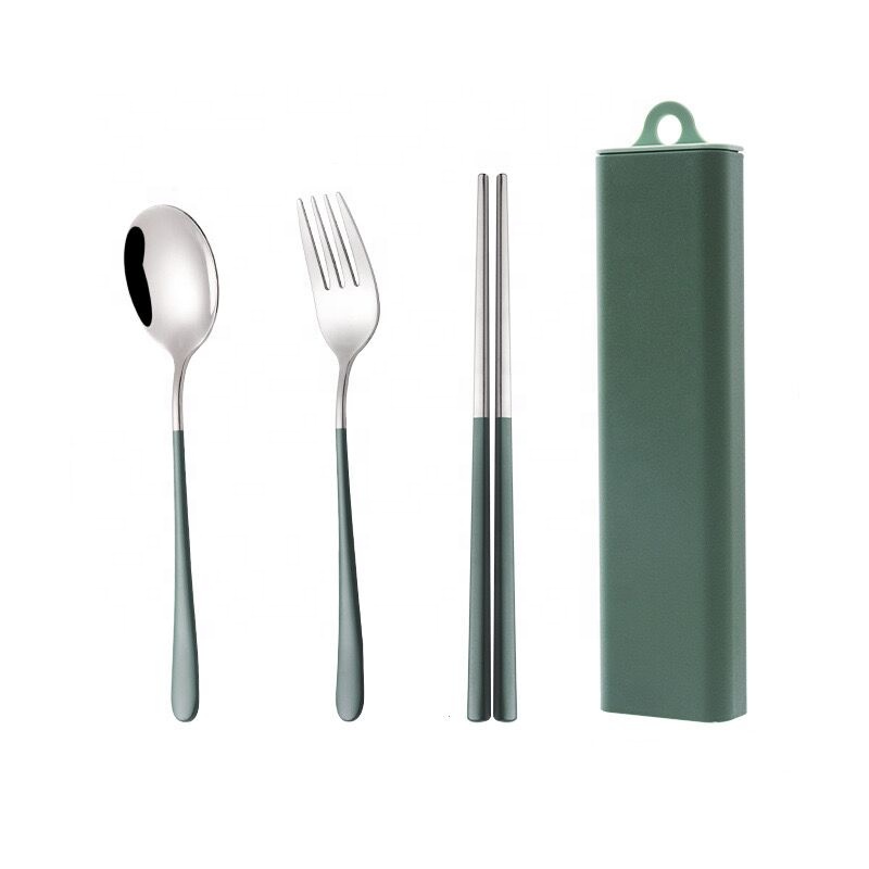 Eco-Friendly Reusable Portable Korean Style Stainless Steel 304 Cutlery Set Spoon Fork Chopsticks Set