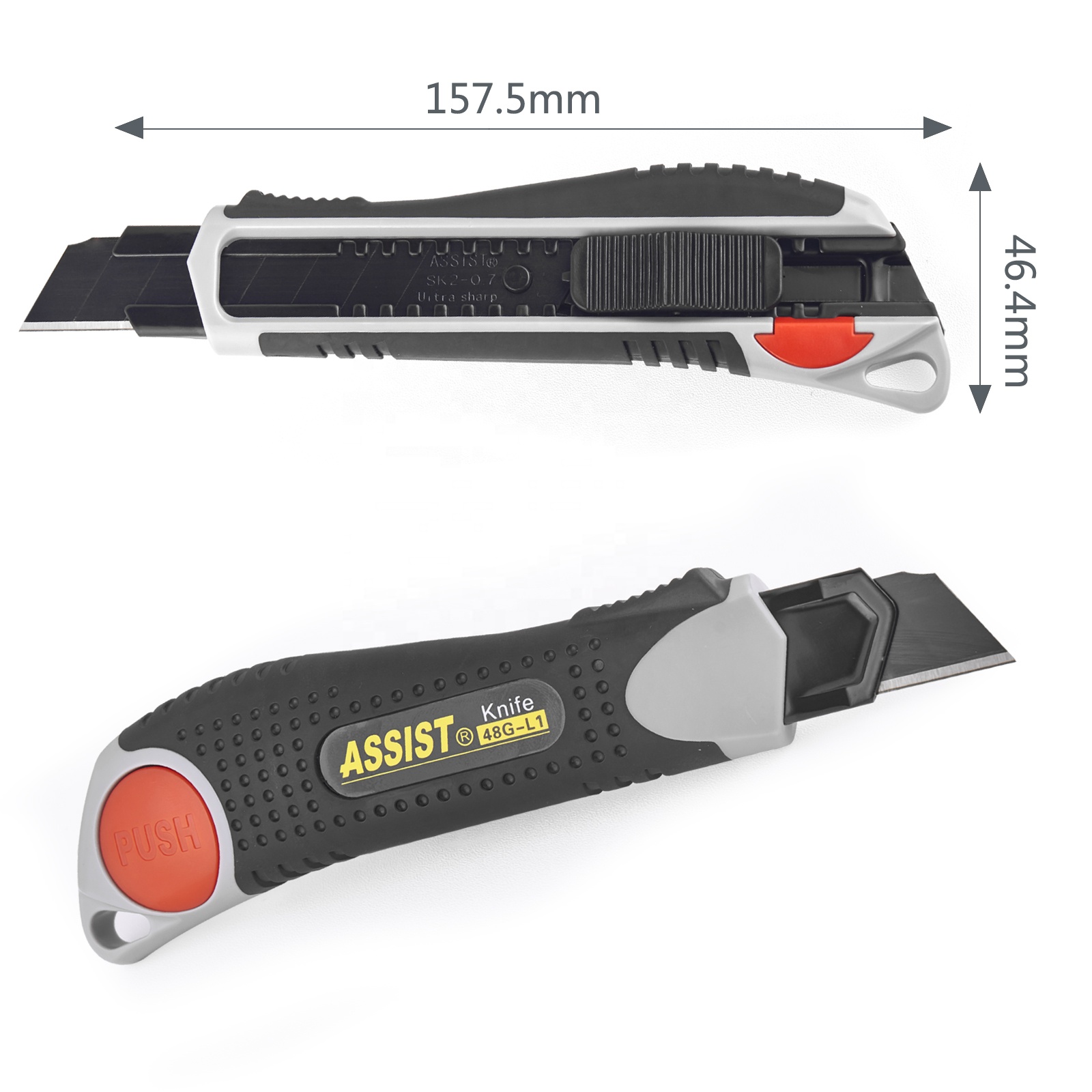 ASSIST Snap Off Heavy Duty 18mm Utility Knife Box Cutter 25kgs Locking Force With SK2 High-Carbon Steel Black Premium