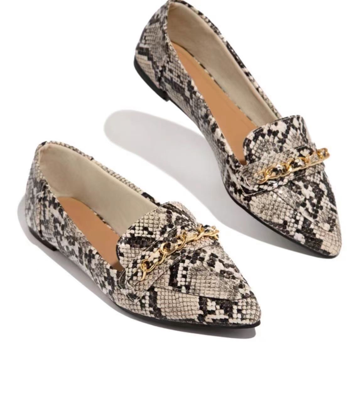 China Factory zapato chaussure sepatu Ladies Casual Flat Pointed Toe Snakeskin Women's 0ffice Mules Shoes Female