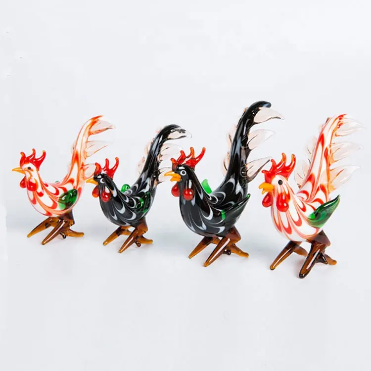 Murano Art Glass Rooster Figurine Collectible Animal Sculpture Hand Blown Glass Rooster Chicken Bird Figurine Statue