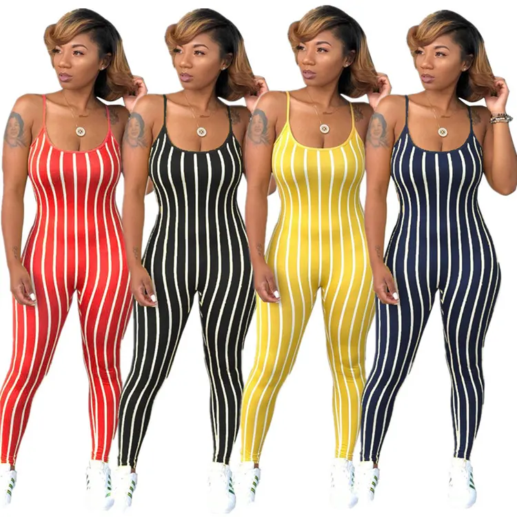 Women Sexy Design Suspender Rompers Stripe Pattern Jumpsuit Summer Bodysuit For Girl