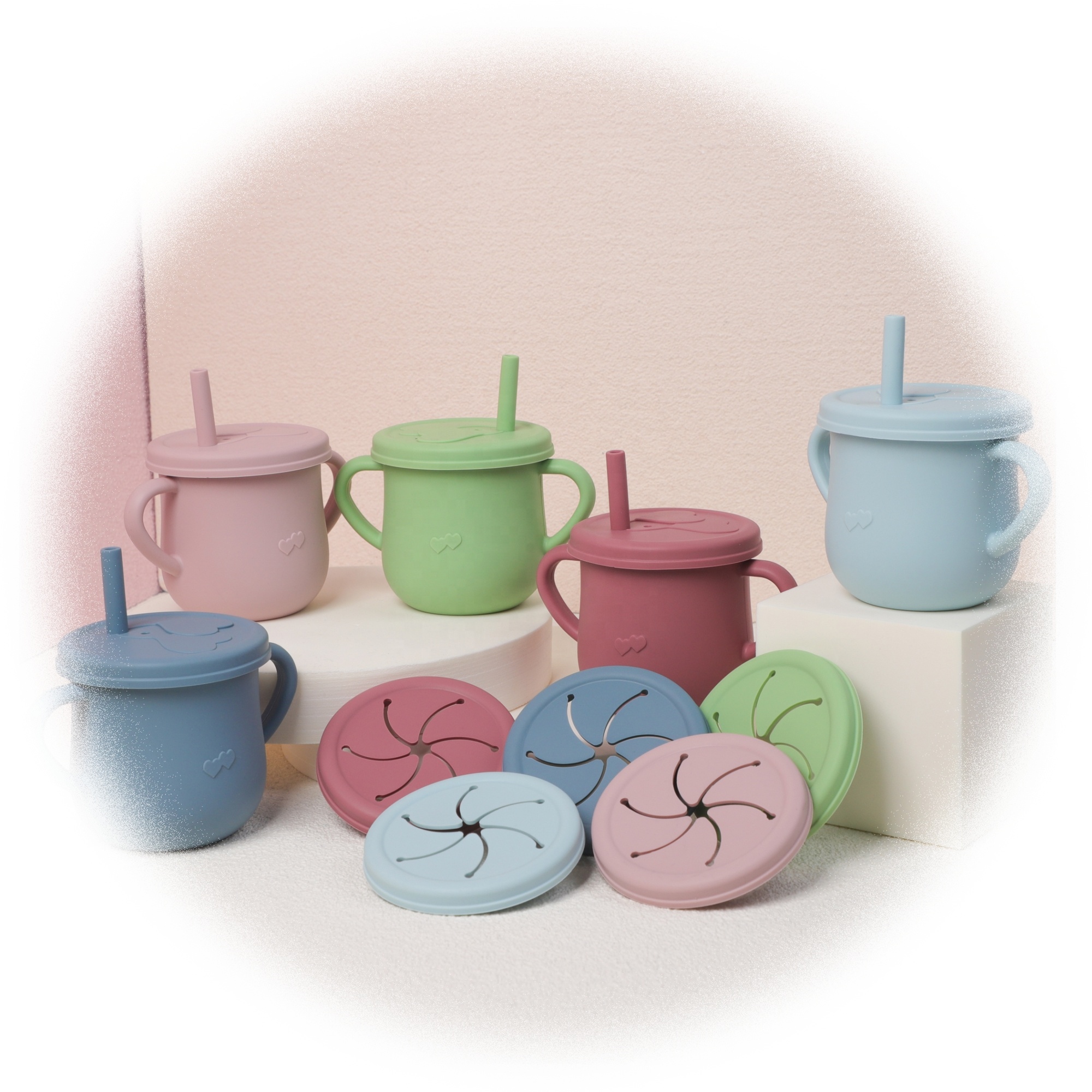 ES-Pro BPA-Free Silicone Baby Snack Cup Non-Slip Handles Portable Drink Training Cup Factory Wholesale Trending Product Feeding
