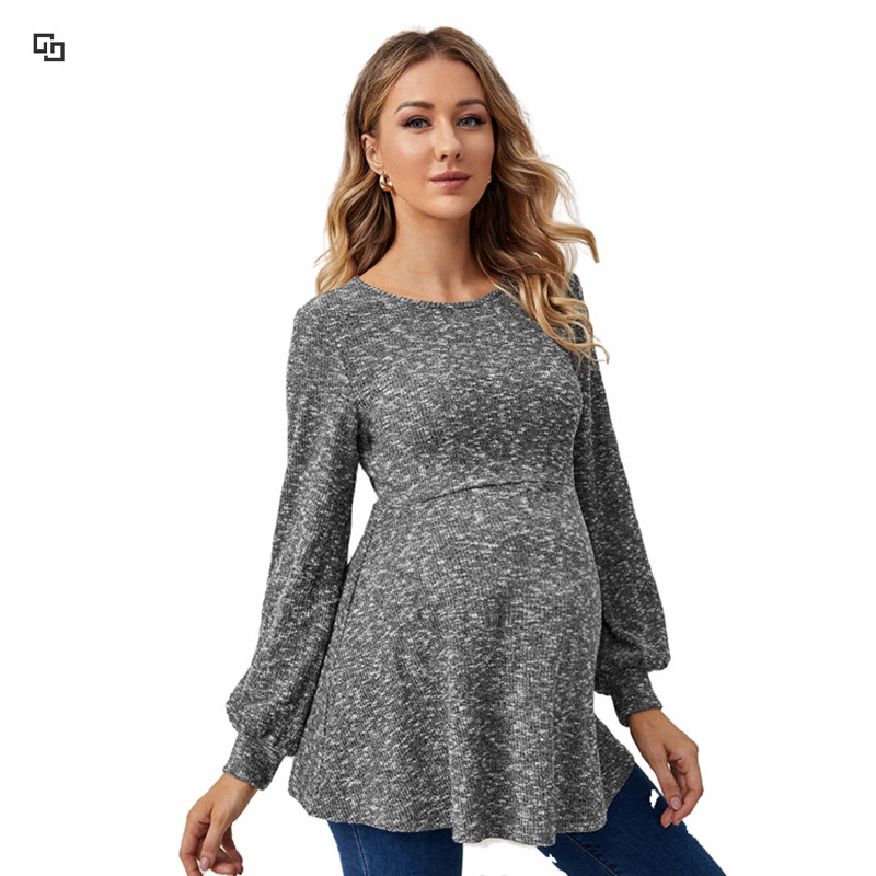 Wholesale women pregnent round neck private lable femme breathable clothes maternity full sleeve elegant knitted solid clothing