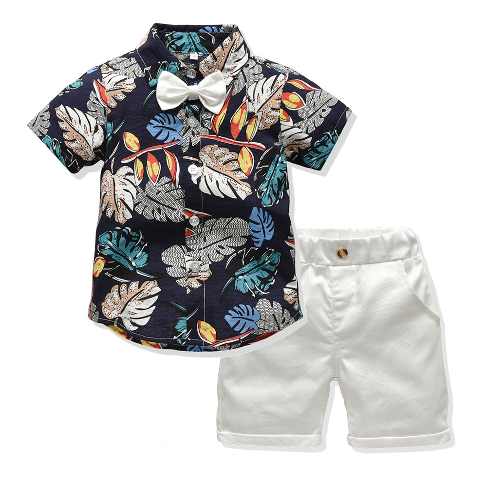Children Boy Summer Clothing Set Short Sleeve Printed Shirt+Shorts Gentleman 2Pcs Suit Kids Boys Clothes Sets