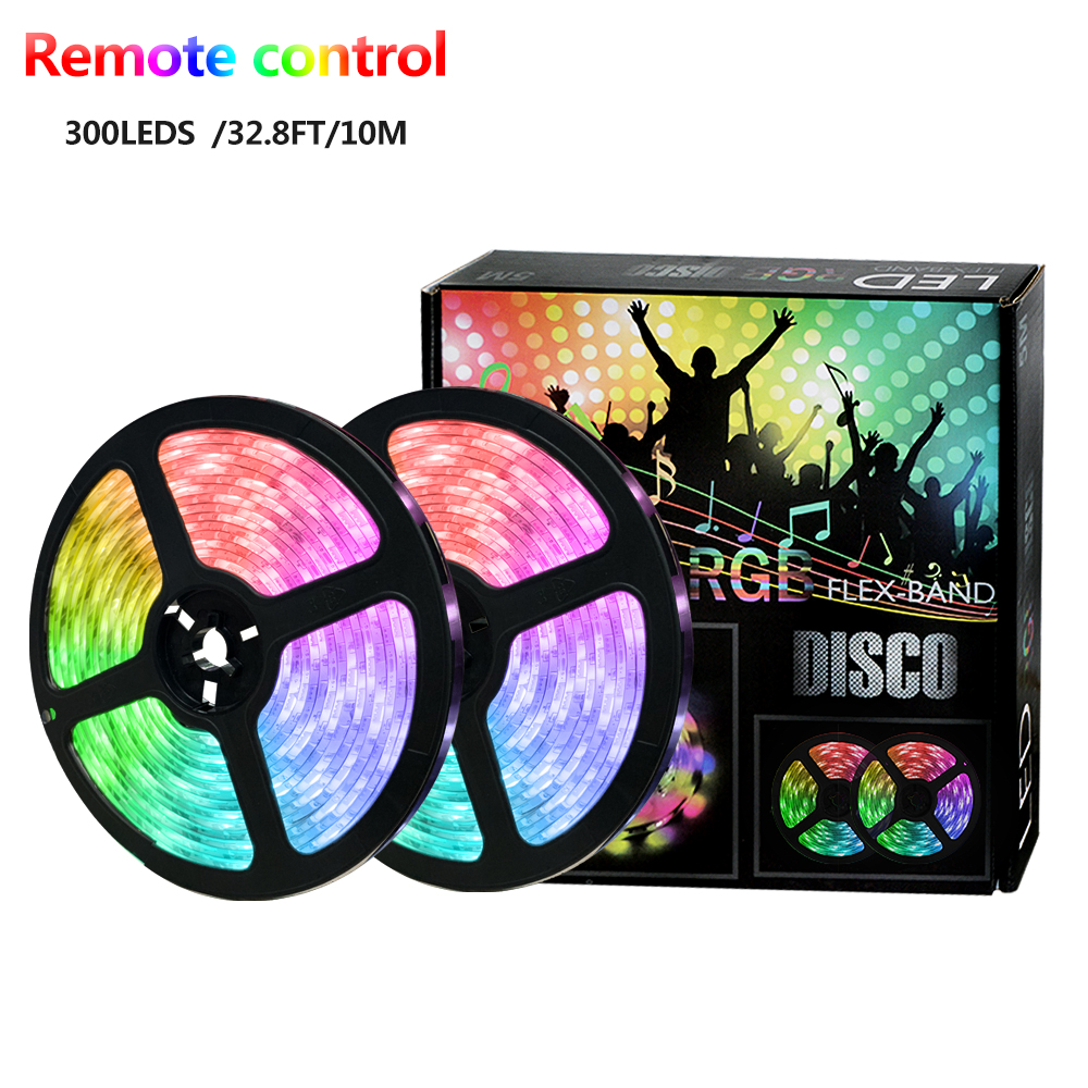 RGB-Лента светодиодная с дистанционным управлением, 24/44 футов, 10 м, 5050 клавиш, 30 светодиодов/м