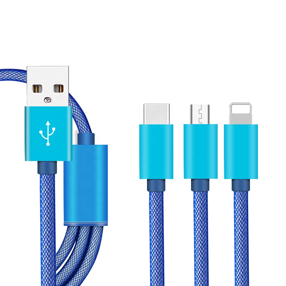 Cheapest 1m 3ft 6ft 10ft 3in1 Multiple Usb Data Cable Charging Cable With Type-c,Usb Port Connectors For Iphone
