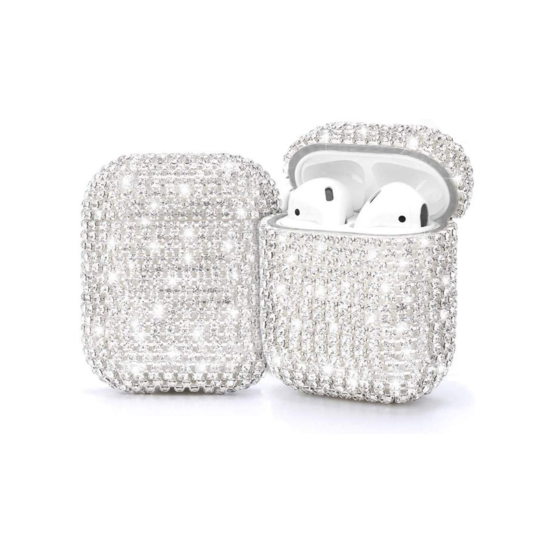 Алмазный чехол для Airpods, Защитные чехлы для зарядки Airpods, Жесткий Чехол для переноски, аксессуары для Apple Airpods 2 и 1 (серебристый)