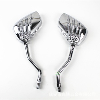 Universal 8mm 10mm Motorcycle Chrome SKELETON Skull HAND Claw Side Mirrors Black Silver Rear View For Motorbike