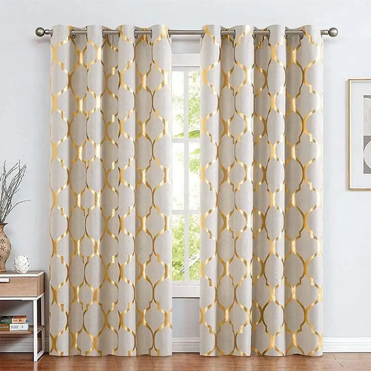 Bindi Ready Made Gold Stamping Design Foil Printing Luxury Blackout Home Window Curtain for the Living Room