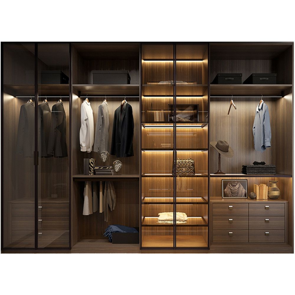 Top Selling aluminum glass aluminum wardrobes wood door furniture armoire with island designs Bedroom Cabinet walkin closet