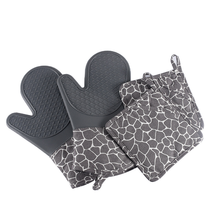 oven mitts pot holder set Heat Resistant Kitchen Cotton Lining Oven Gloves Non-Slip Silicone Cooking Baking Grilling glove
