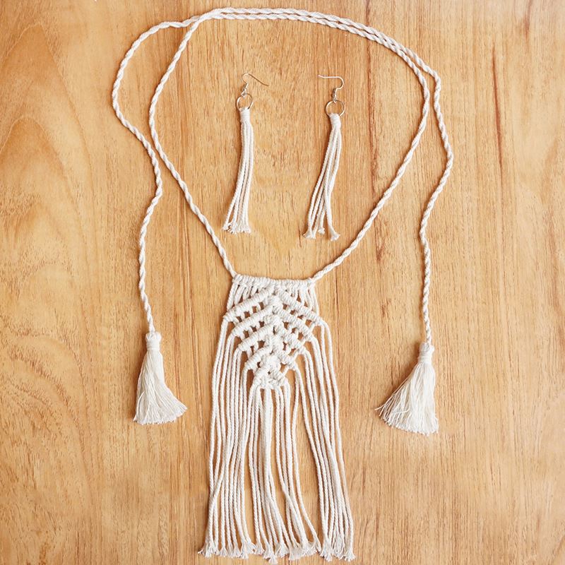 Hand-Woven Tassel Necklace Hoop Earrings Jewelry Set Stylish Hot Sale Sweet Casual Brief Style Ready To Ship