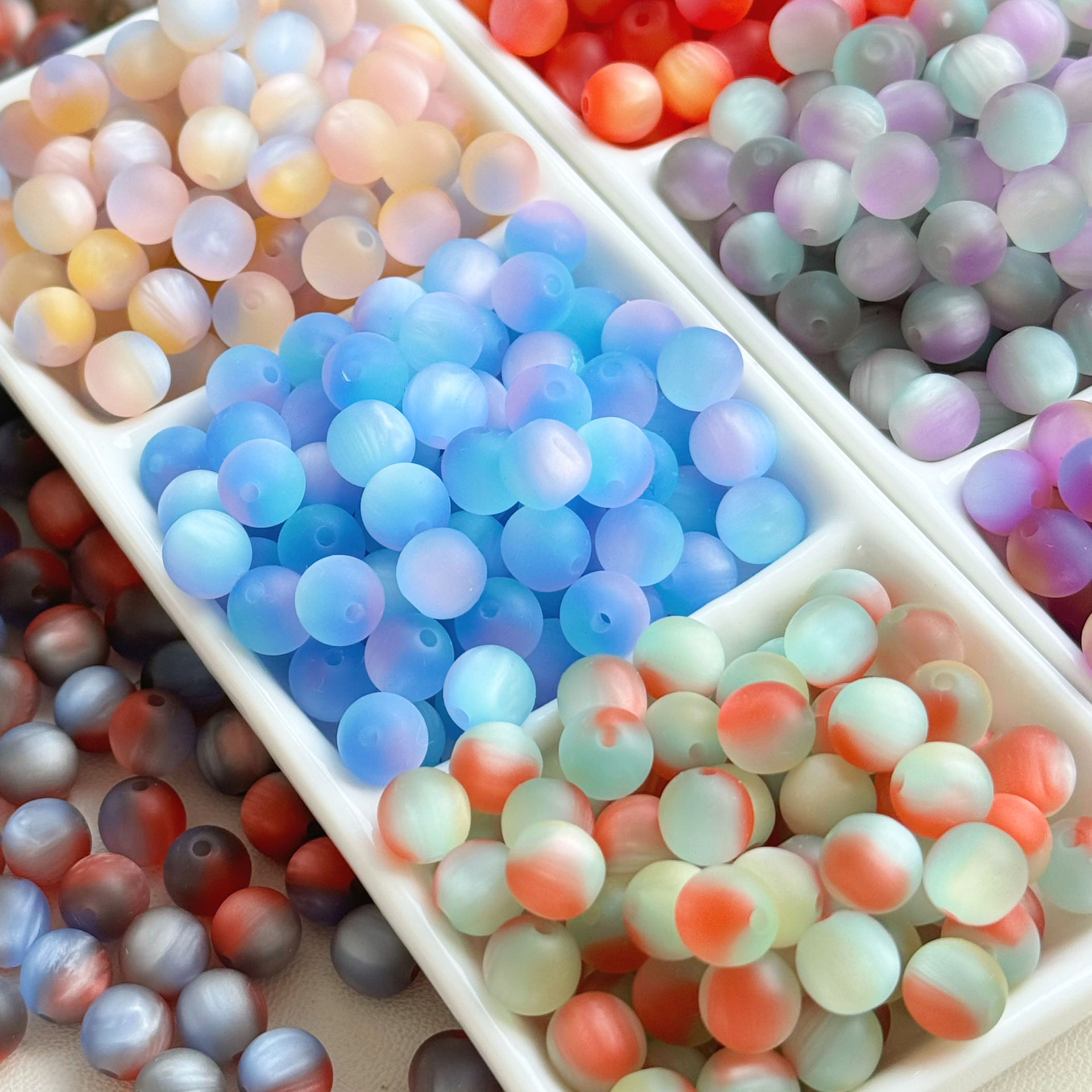 SOJI Wholesale Round 8mm 10mm 16mm Resin Frosted Loose Beads Colorful Cat Eye Beads Matt Opal Stone Beads for Jewelry Making