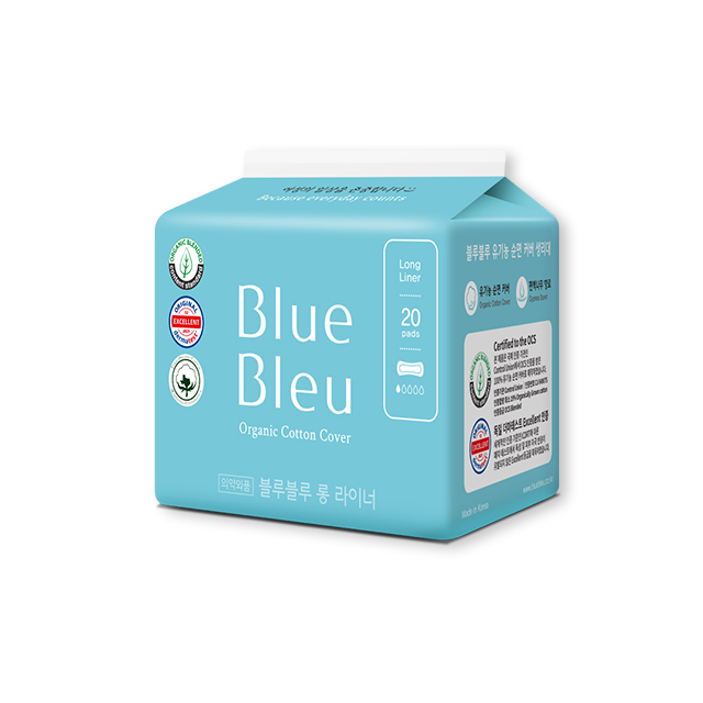 High Quality Wholesale BlueBleu Organic Cotton Cover Sanitary Pads Longliner for Women Menstrual made in Korea
