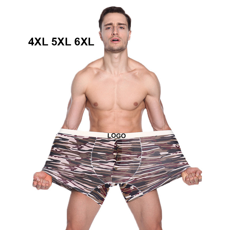 Нижнее белье большого размера 7XL, мужские боксеры на заказ, камуфляжные спортивные трусы-боксеры с длинными штанинами
