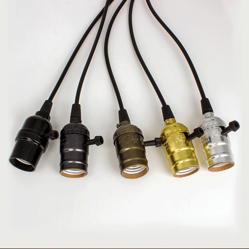 Antique copper lamp holder with thread messenger wire  hanging lamp holder with switch  LED lamp holder.