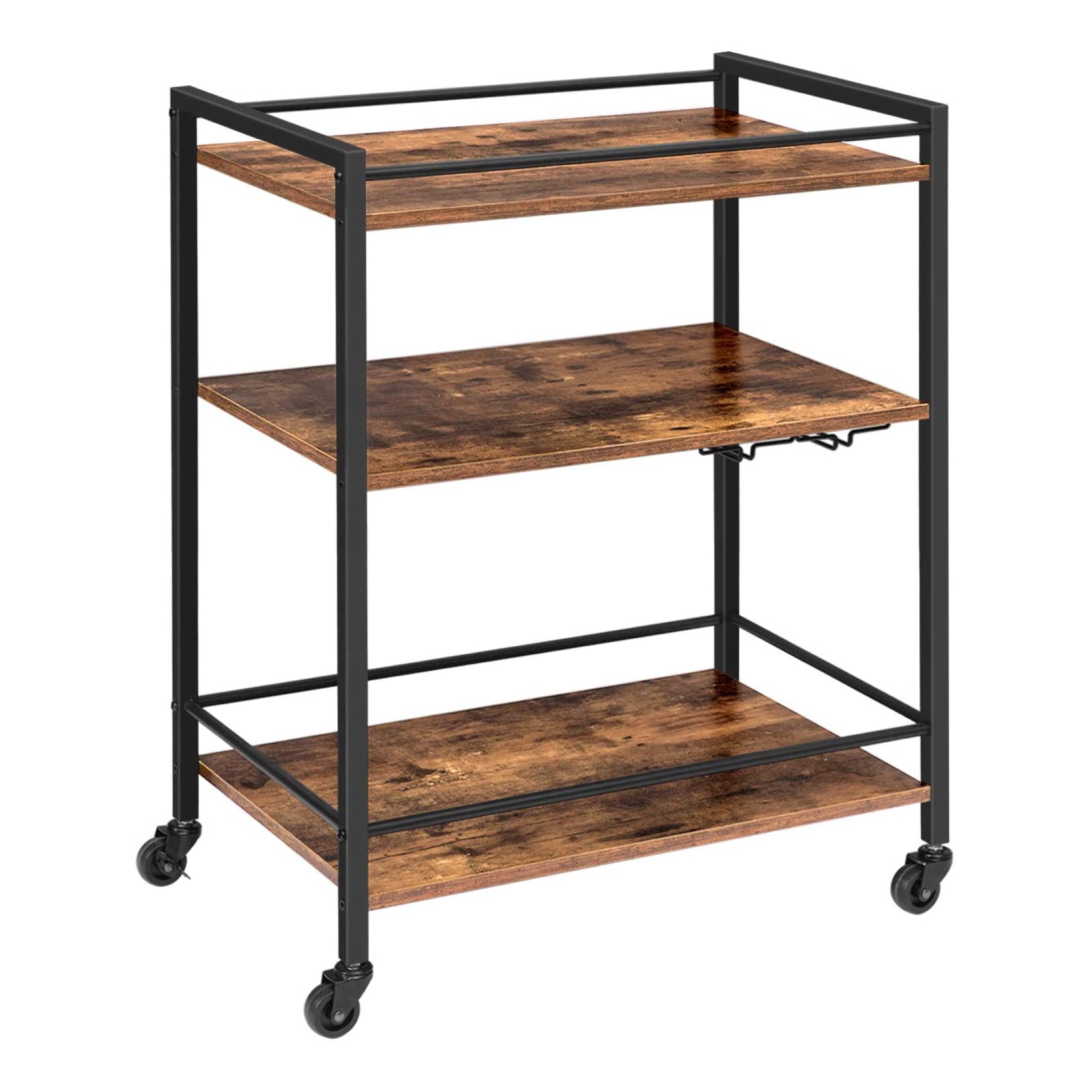 Wooden with metal frame 3-Tier living room furniture shelves kitchen racks with wheels kitchen cart modern style kitchen cart