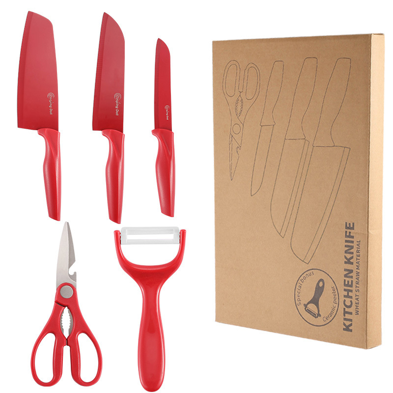 2021 Philippines Hot Red 5pcs Kitchen Stainless Steel Knife Set with PP Handle