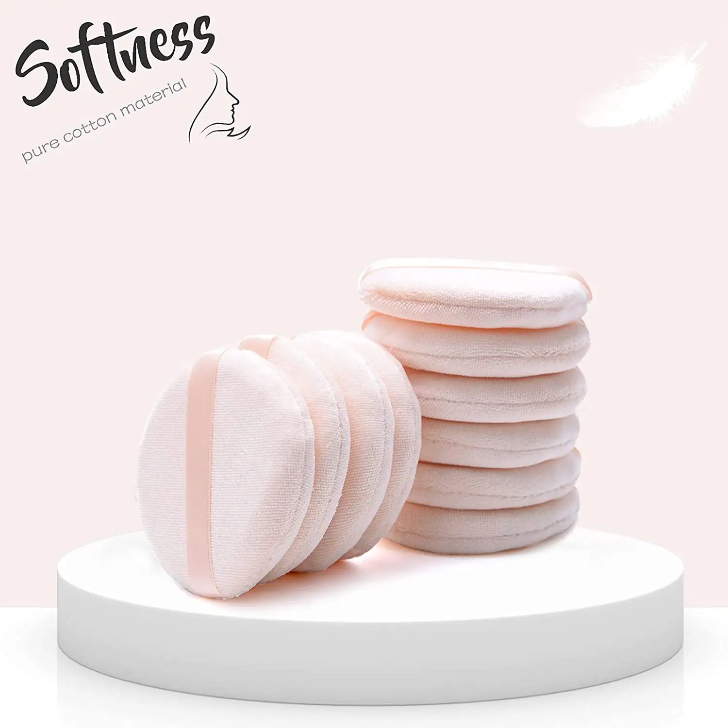 SBelle OEM Puff For Powder Foundation 3.15 Inch With Strap Blending For Loose Mineral Body Powder Pure Cotton Powder Puff