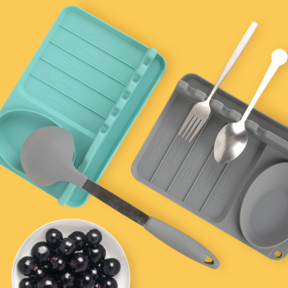 Heat Resistant Silicone Spoon Rest Utensil Rest with Drip Pad 5 Slotted & 1 Spoon Holder for Kitchen Counter Stove Top