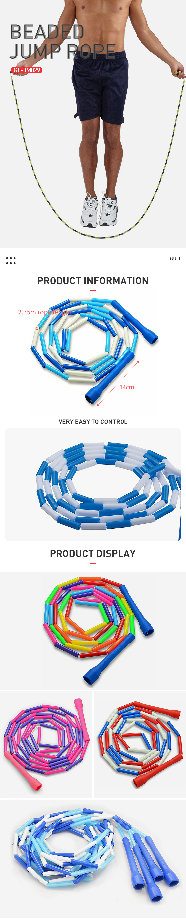 Guli Fitness Soft Beaded Jump Rope Double Dutch Skipping Rope Adjustable Tangle Free Segmented Fitness Trick Jump Rope For Kids and Schools