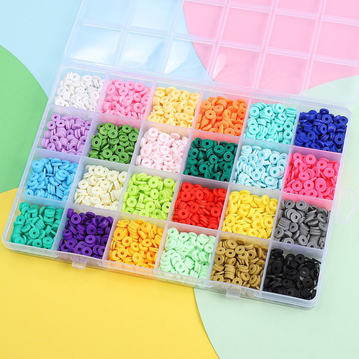 24-Color Flat Preppy Heishi Clay Beads Making Kit 6mm Ceramic Porcelain Loose Beads for Jewelry Bracelet Necklace